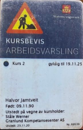 Kursbevis arbeidsvarsling